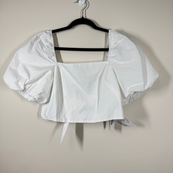 Aritzia Little Moon White Puff Sleeve Square Neckline Cotton  Top Size Medium - Picture 4 of 15